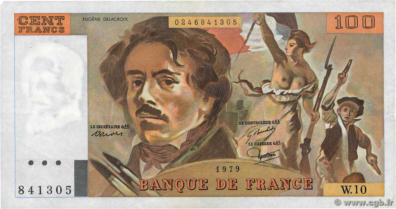 100 Francs DELACROIX modifié FRANCE  1979 F.69.02b F+