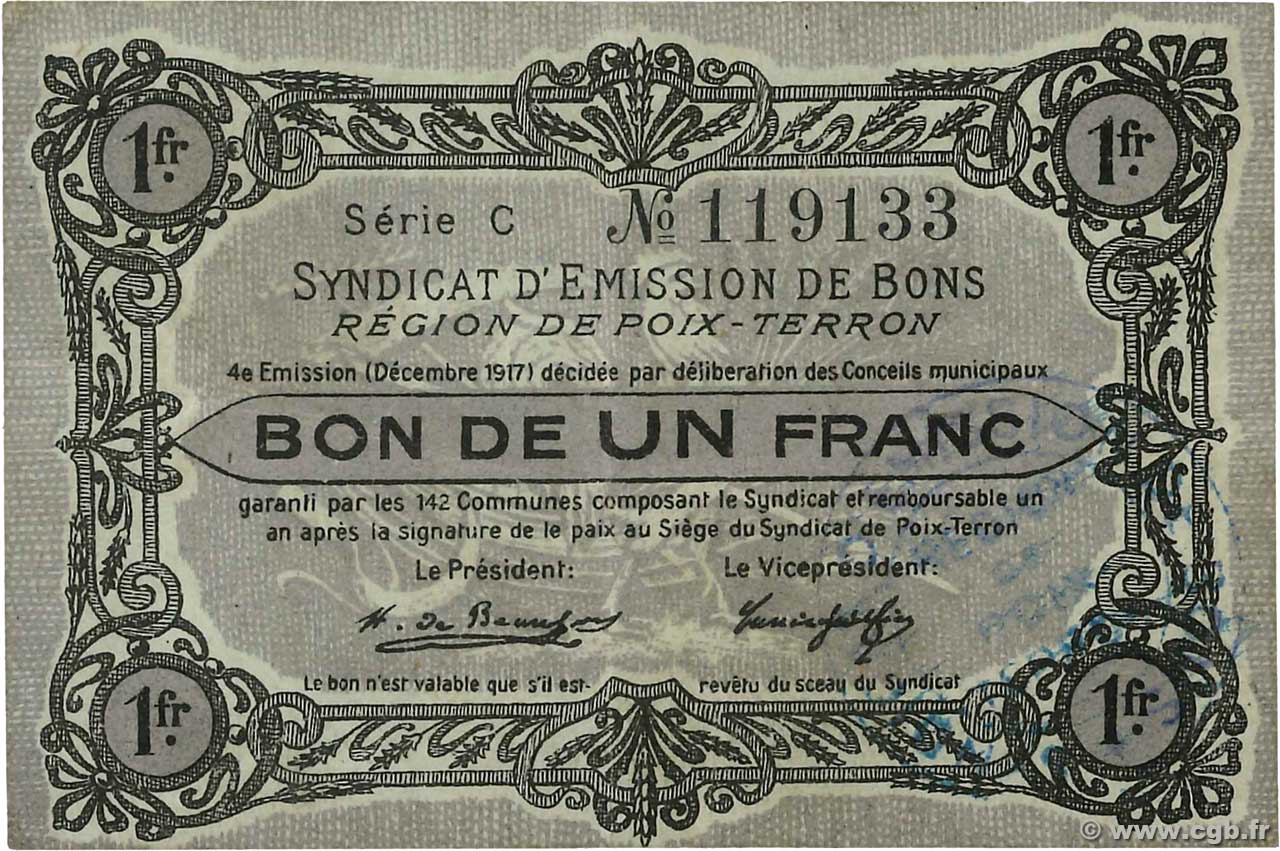 1 Franc FRANCE regionalism and various Poix-Terron 1917 JP.08-156 VF