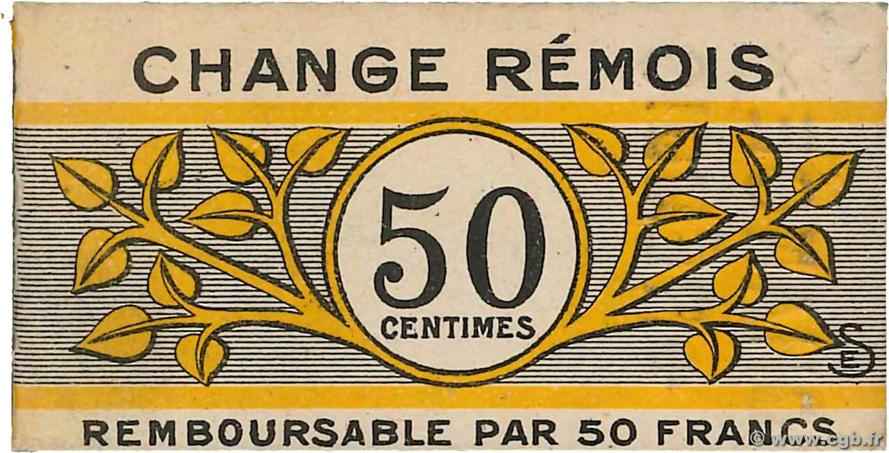 50 Centimes FRANCE regionalism and various Reims 1914 JP.51-44 AU