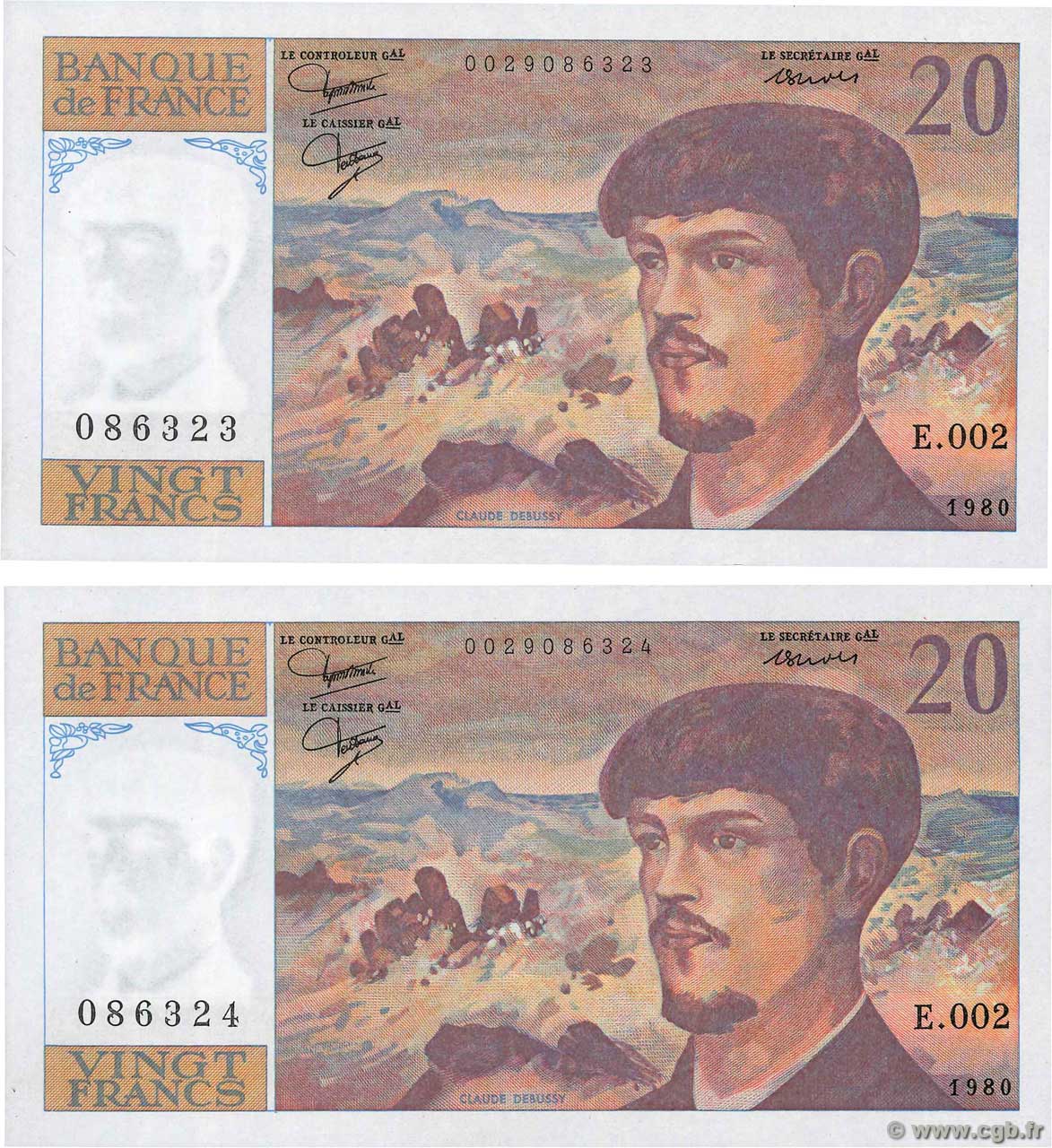 20 Francs DEBUSSY Consécutifs FRANKREICH  1980 F.66.01 fST