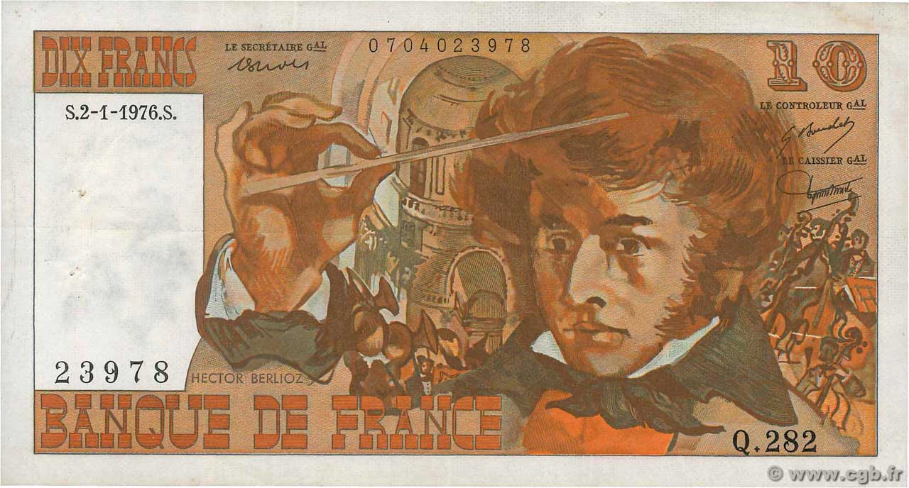 10 Francs BERLIOZ FRANCE  1976 F.63.16-282 TB+
