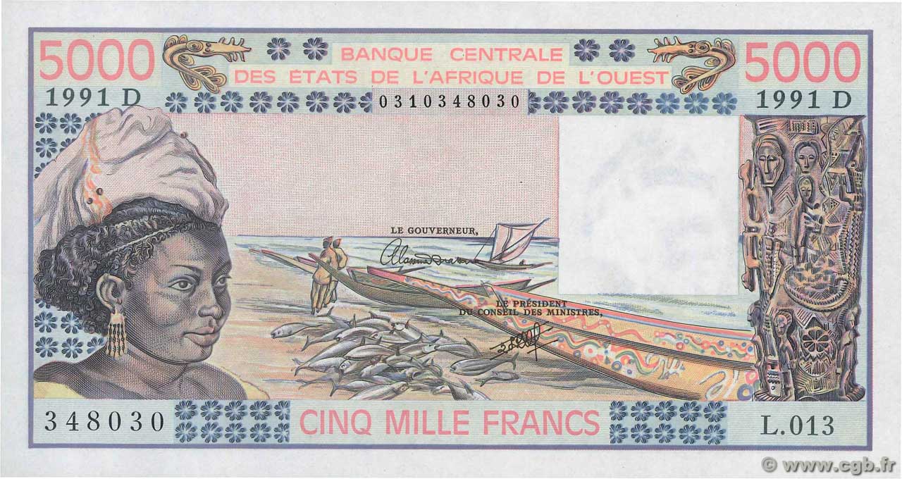 5000 Francs ÉTATS DE L AFRIQUE DE L OUEST  1991 P.407Dj NEUF
