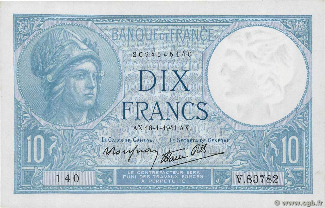 10 Francs MINERVE modifié FRANCE  1941 F.07.28 SPL