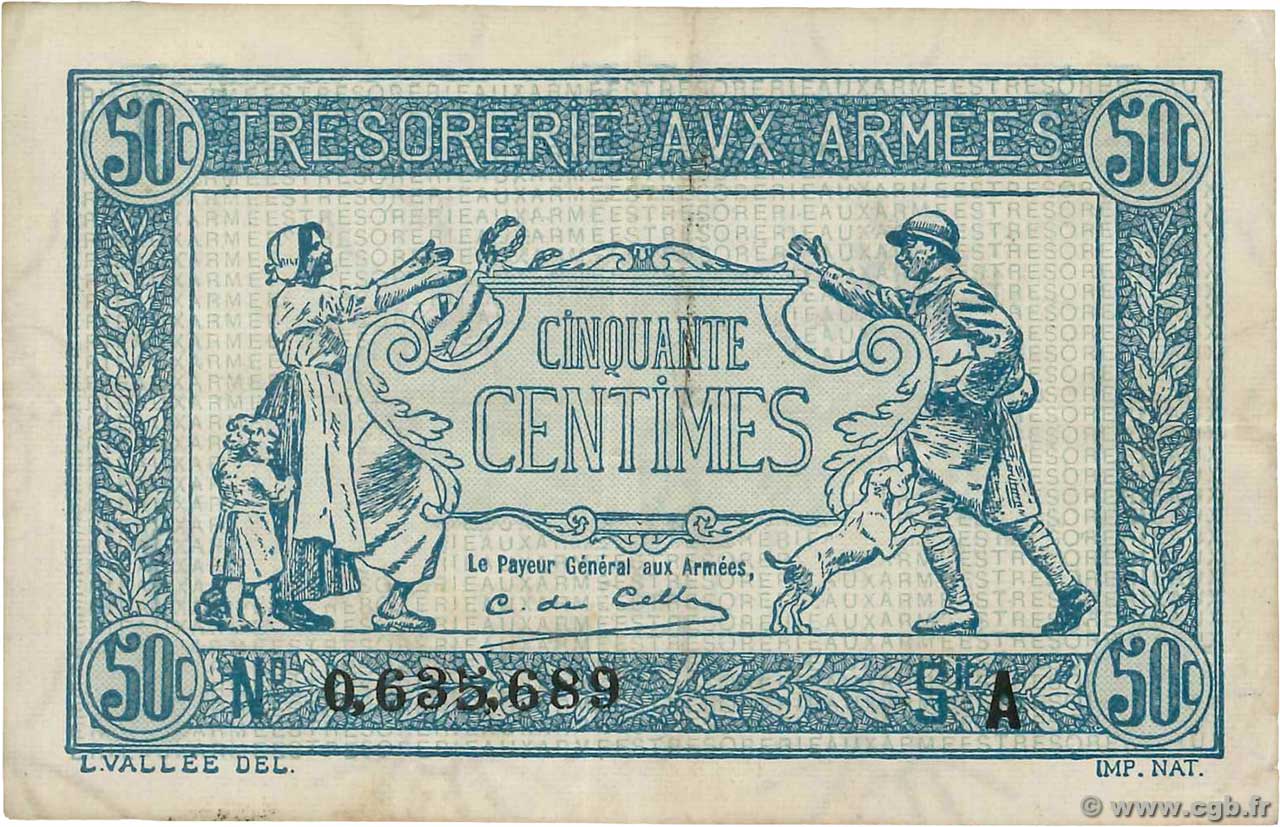 50 Centimes TRÉSORERIE AUX ARMÉES 1917 FRANCIA  1917 VF.01.01 BB