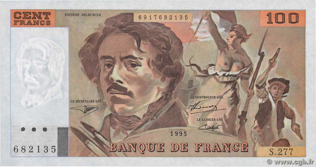 100 Francs DELACROIX 442-1 & 442-2 FRANCE  1995 F.69ter.02b AU-