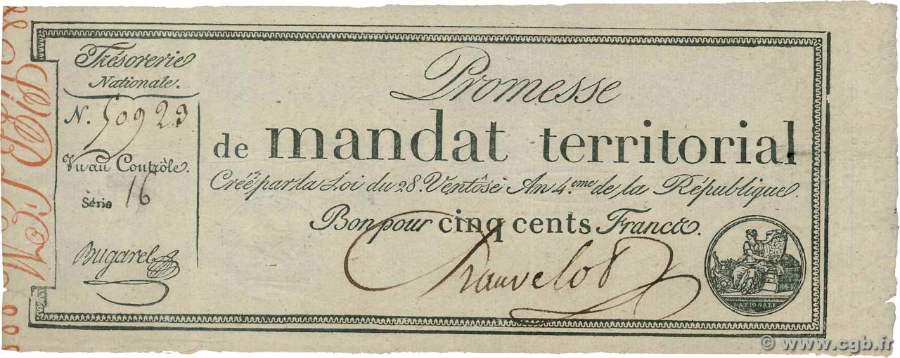 500 Francs avec série FRANCIA  1796 Ass.62b BB