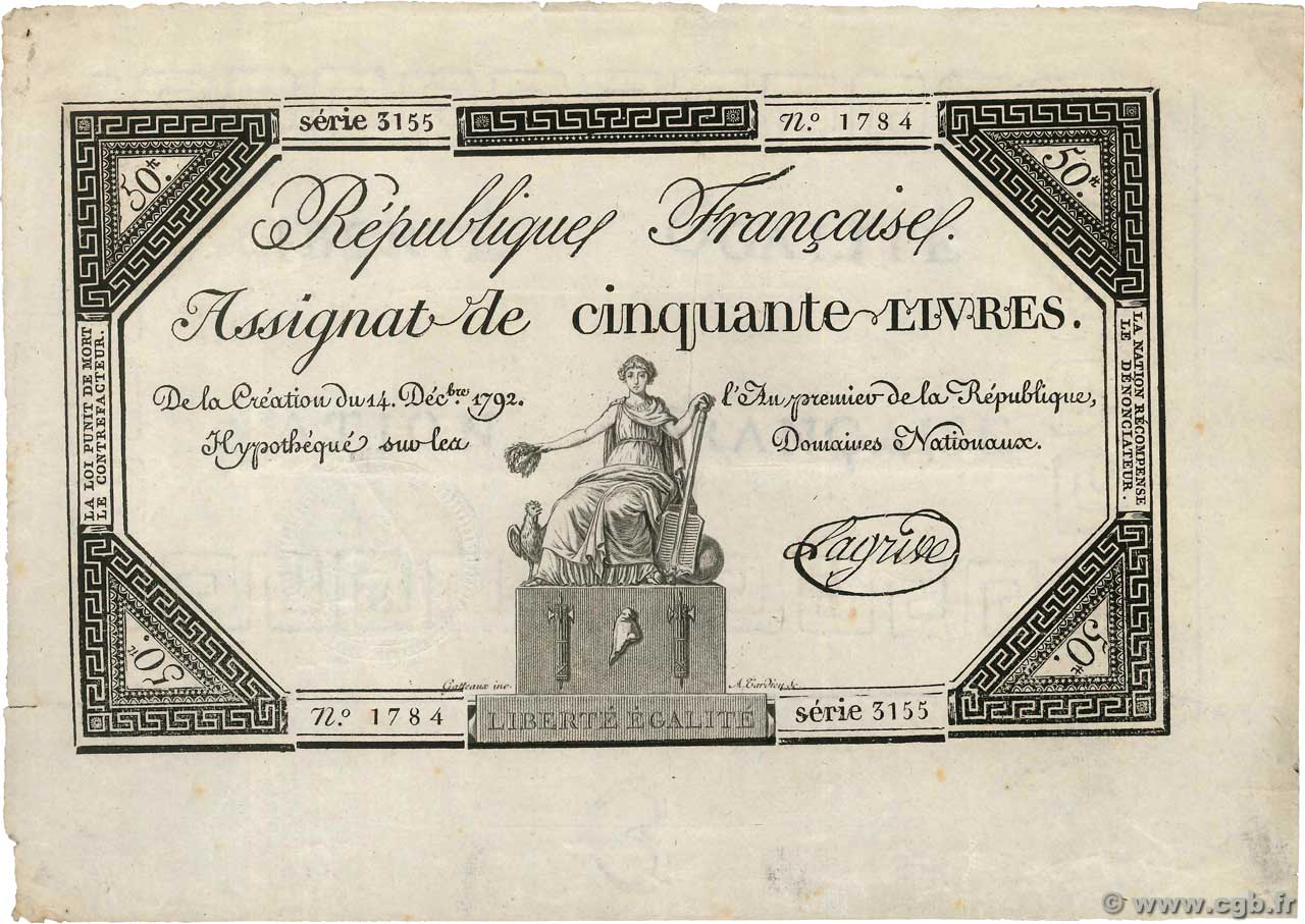50 Livres FRANCIA  1792 Ass.39a MBC