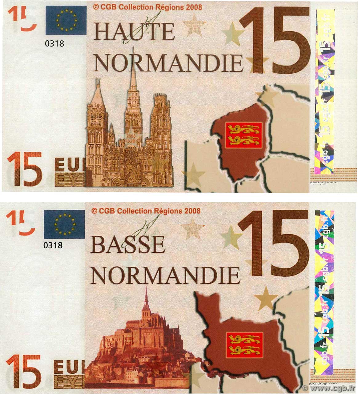 15 Euro Lot FRANCE regionalismo y varios  2008  FDC