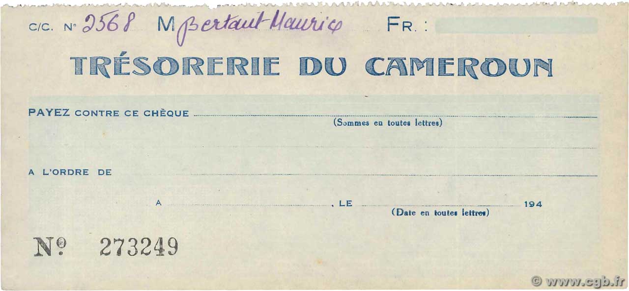 Francs FRANCE regionalismo y varios  1940 DOC.Chèque MBC+