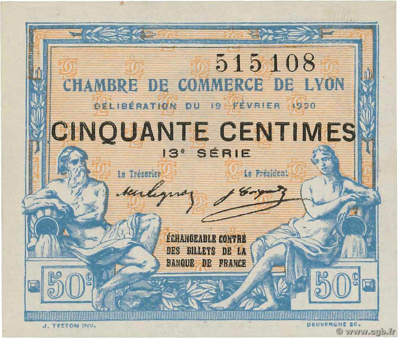 50 Centimes FRANCE regionalismo y varios Lyon 1920 JP.077.20 SC+