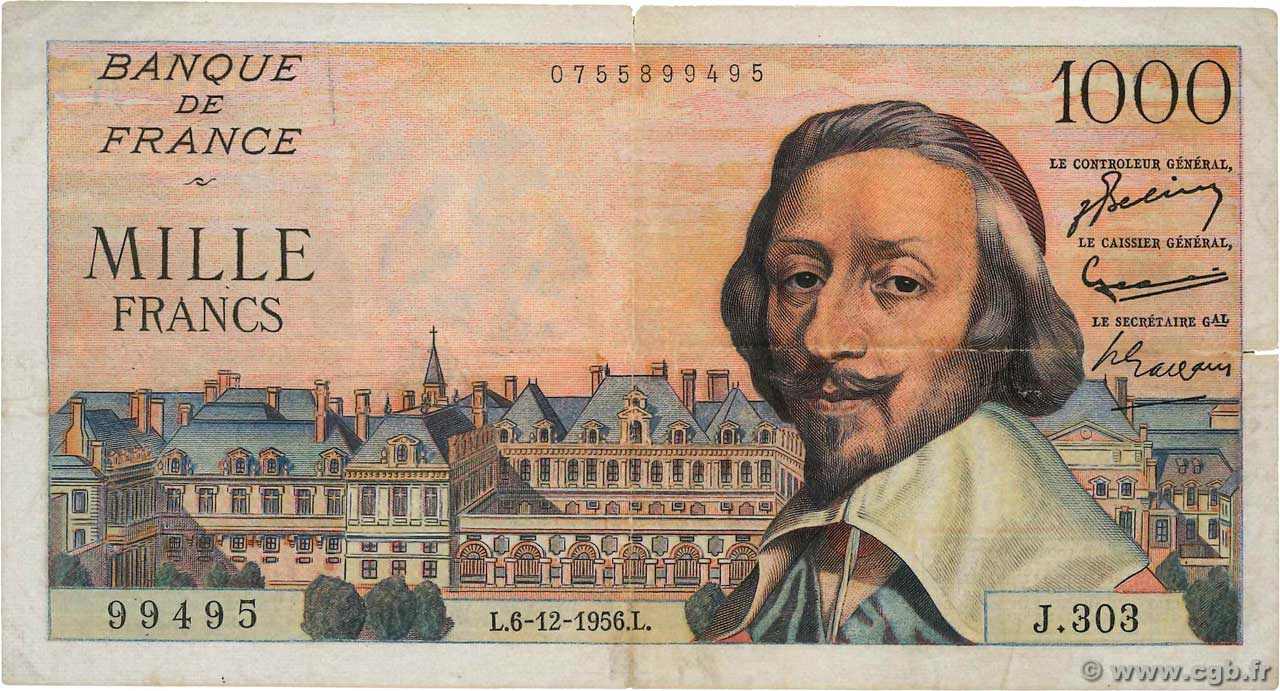 1000 Francs RICHELIEU FRANCE  1956 F.42.24 TB