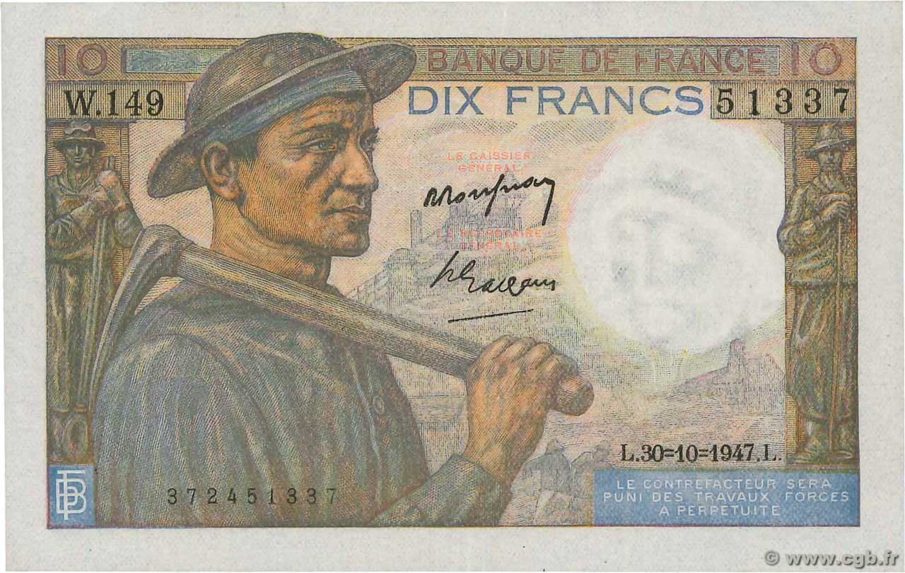 10 Francs MINEUR FRANCIA  1947 F.08.18 MBC+