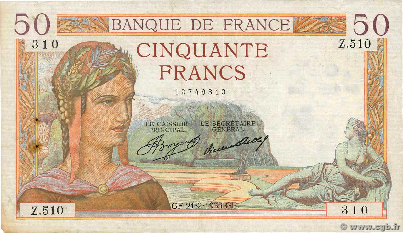 50 Francs CÉRÈS FRANCIA  1935 F.17.04 BC
