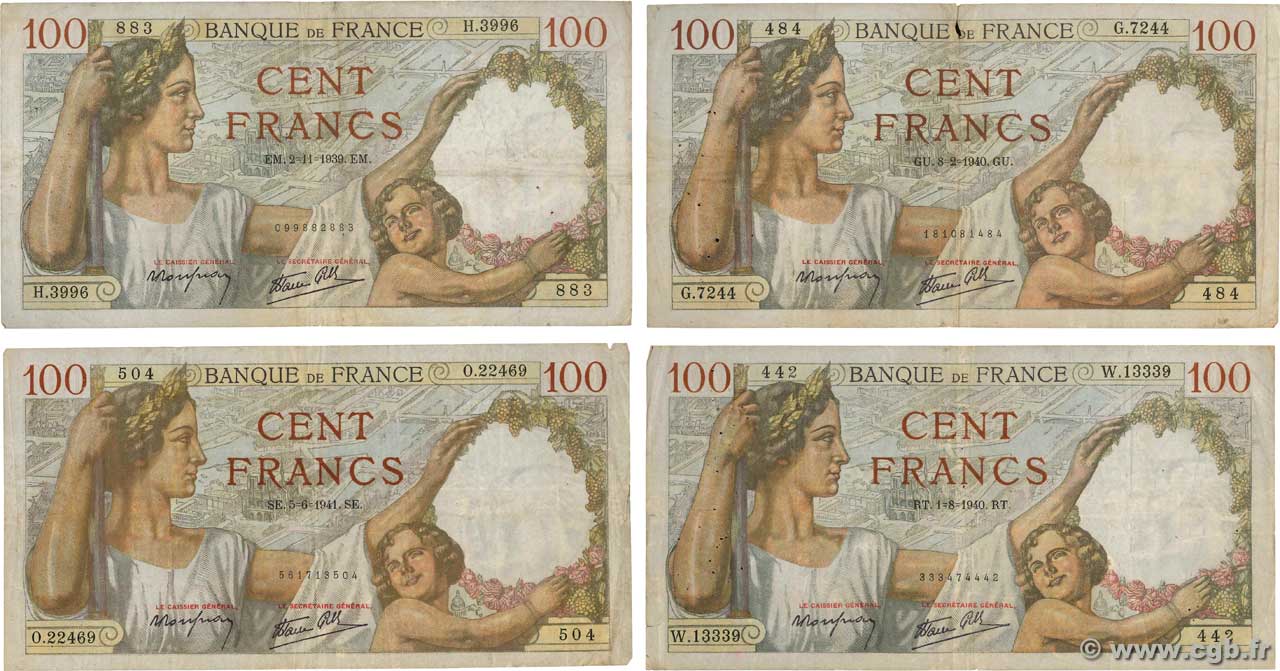 100 Francs SULLY Lot FRANCIA  1940 F.26(lot) RC+