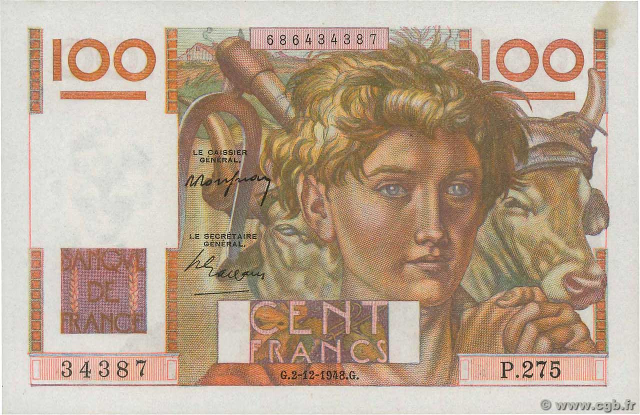100 Francs JEUNE PAYSAN FRANCE  1948 F.28.20 SUP