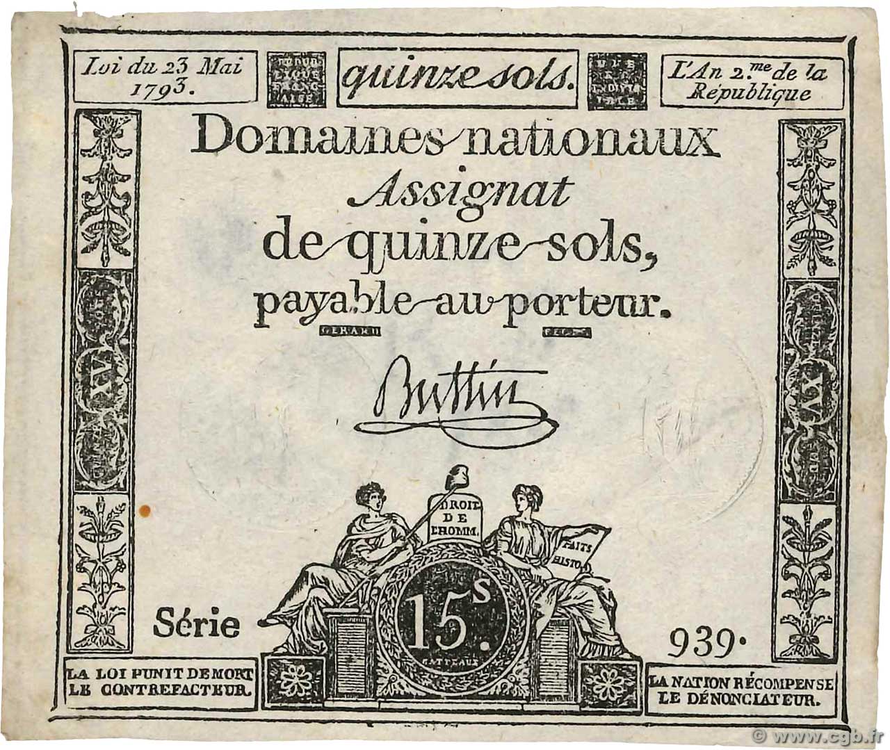15 Sols FRANCE  1793 Ass.41b VF+