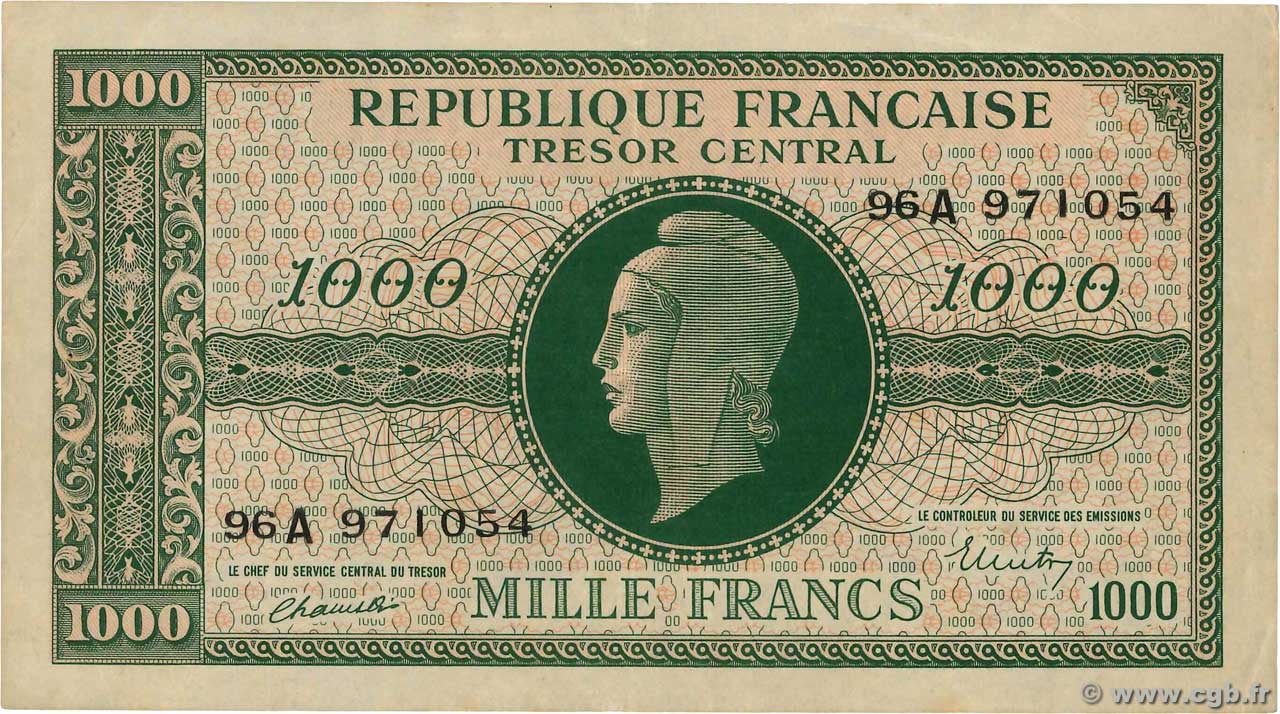 1000 Francs MARIANNE BANQUE D ANGLETERRE FRANCE  1945 VF.12.01 VF