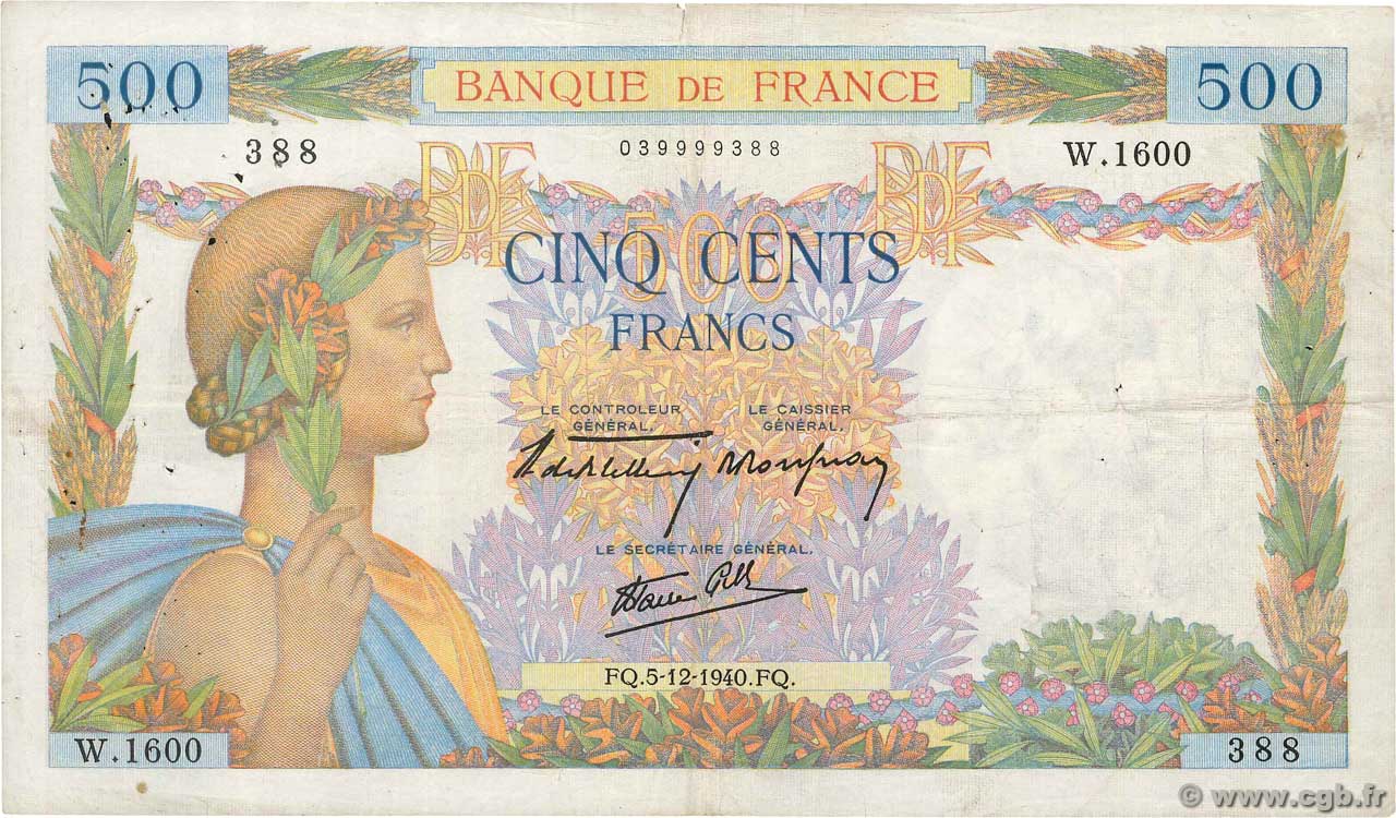 500 Francs LA PAIX FRANCIA  1940 F.32.10 MB