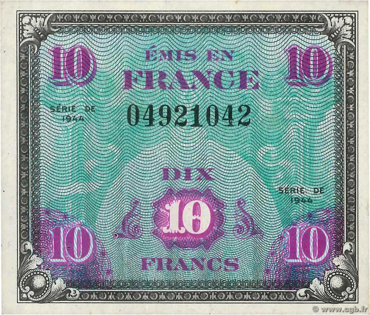 10 Francs DRAPEAU FRANKREICH  1944 VF.18.01 VZ