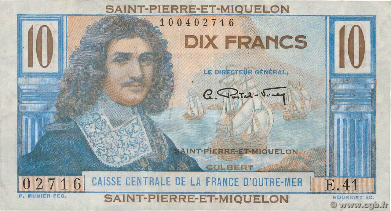 10 Francs Colbert SAN PEDRO Y MIGUELóN  1946 P.23 BC+