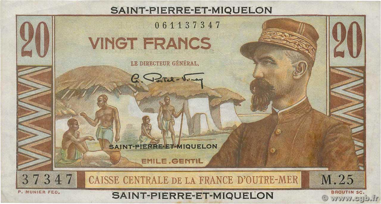 20 Francs Émile Gentil SAINT PIERRE E MIQUELON  1946 P.24 q.BB