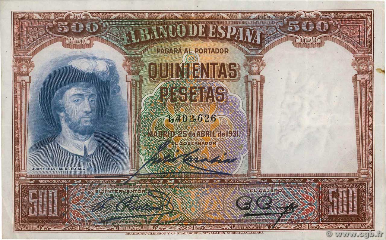 500 Pesetas ESPAÑA  1931 P.084 MBC