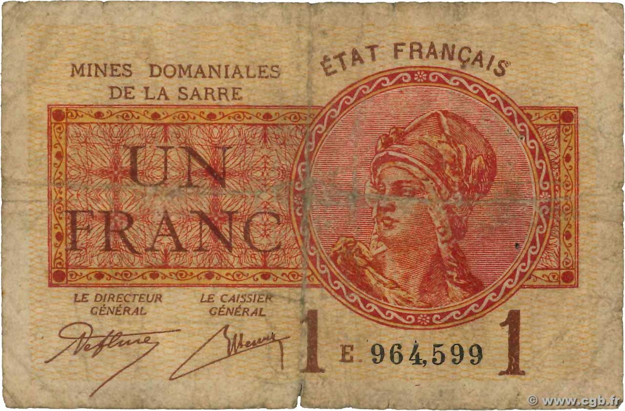 1 Franc MINES DOMANIALES DE LA SARRE FRANCIA  1919 VF.51.05 MC