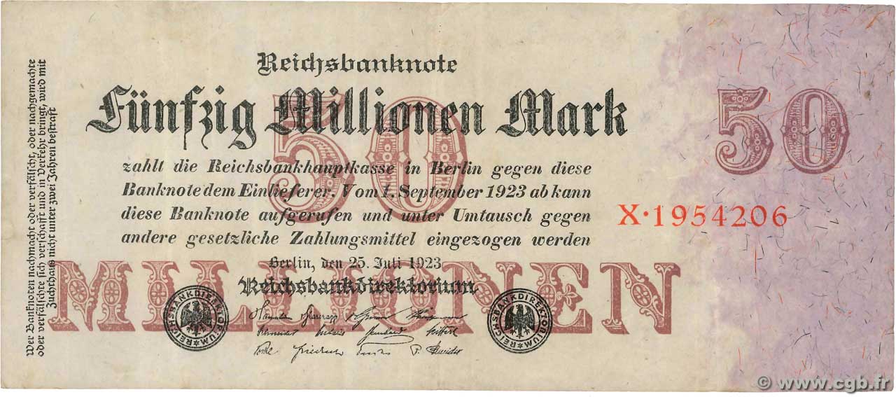 50 Millions Mark GERMANY  1923 P.098a F