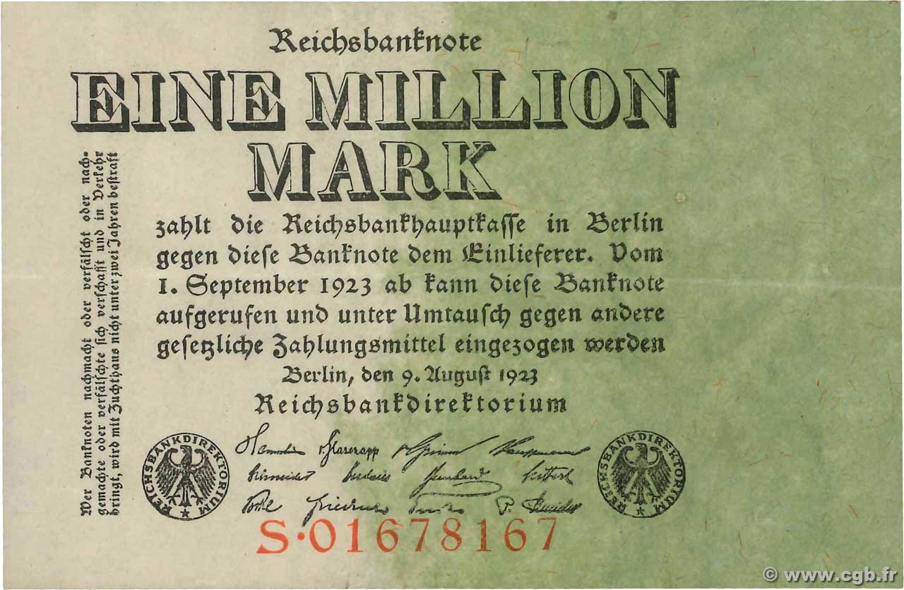 1 Million Mark DEUTSCHLAND  1923 P.101 fVZ