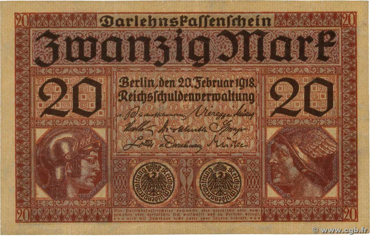 20 Mark GERMANY  1918 P.057 VF