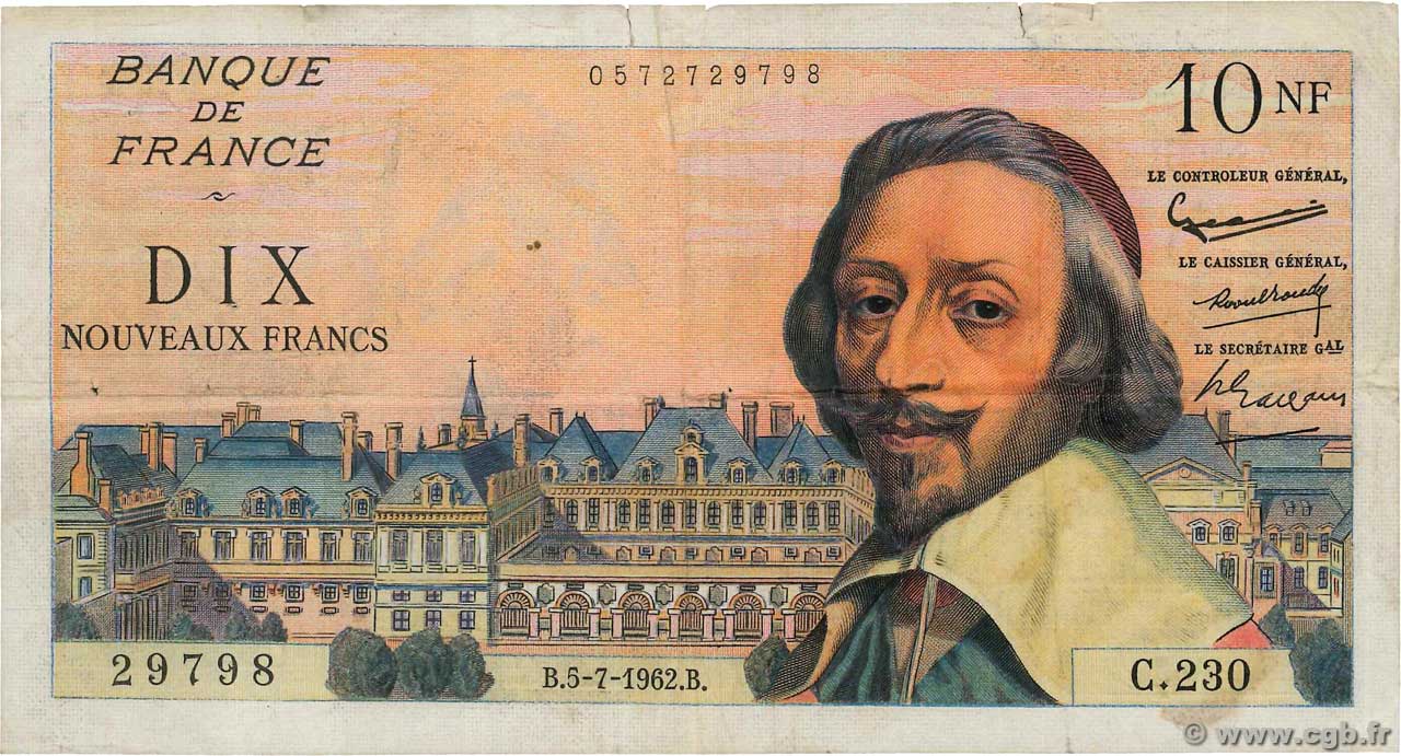 10 Nouveaux Francs RICHELIEU FRANKREICH  1962 F.57.20 fS