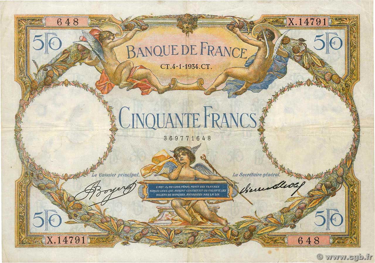 50 Francs LUC OLIVIER MERSON type modifié FRANCE  1934 F.16.05 TB
