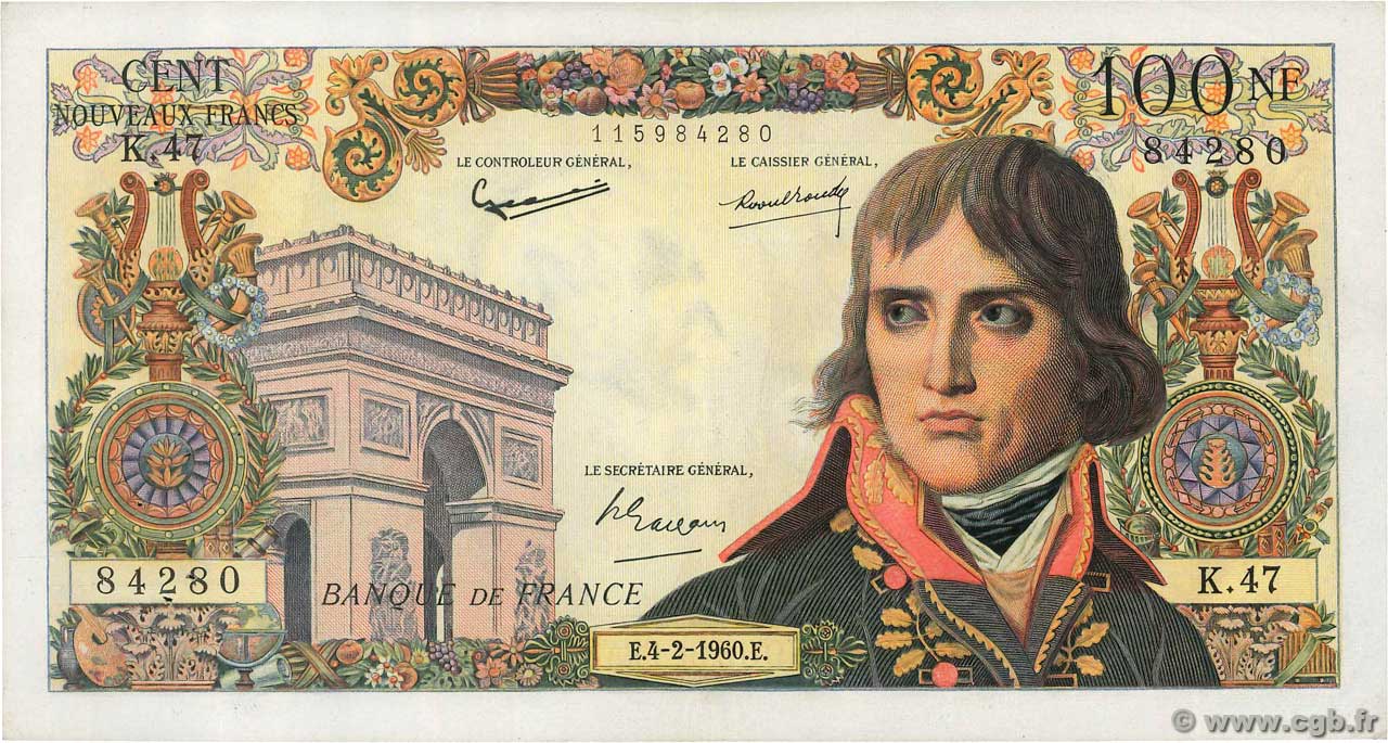 100 Nouveaux Francs BONAPARTE FRANCIA  1960 F.59.05 q.SPL