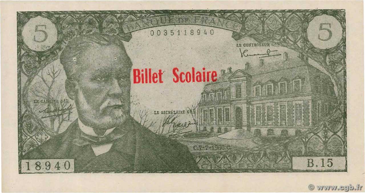 5 Francs PASTEUR Scolaire FRANCE regionalism and various  1966 F.(61) XF