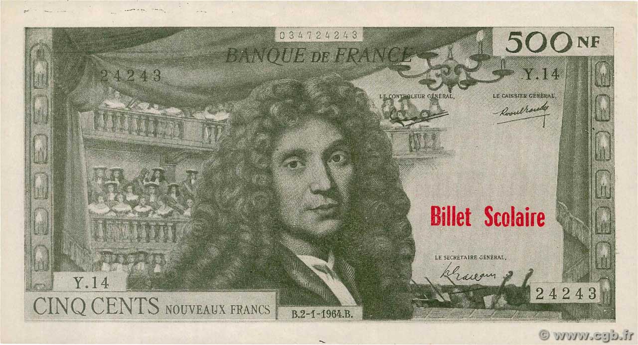 500 Nouveaux Francs Molière Scolaire FRANCE Regionalismus und verschiedenen  1964 F.(60) fVZ