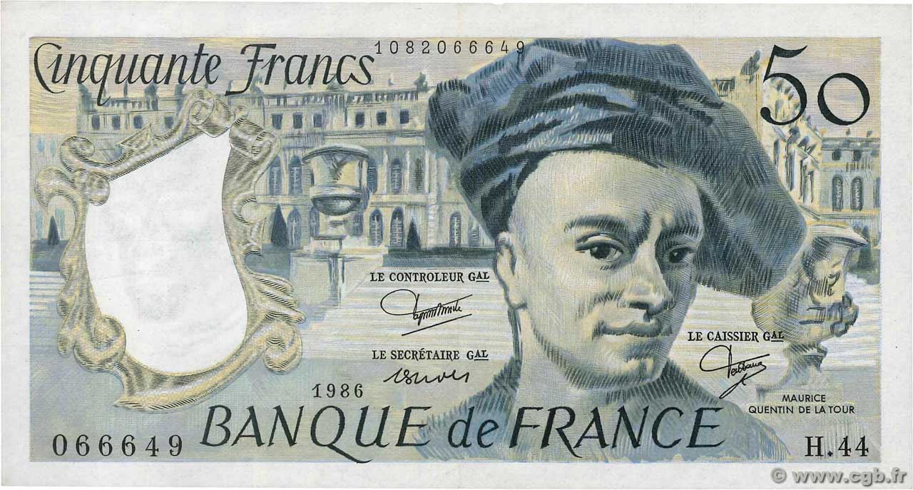 50 Francs QUENTIN DE LA TOUR FRANCE  1986 F.67.12 VF+