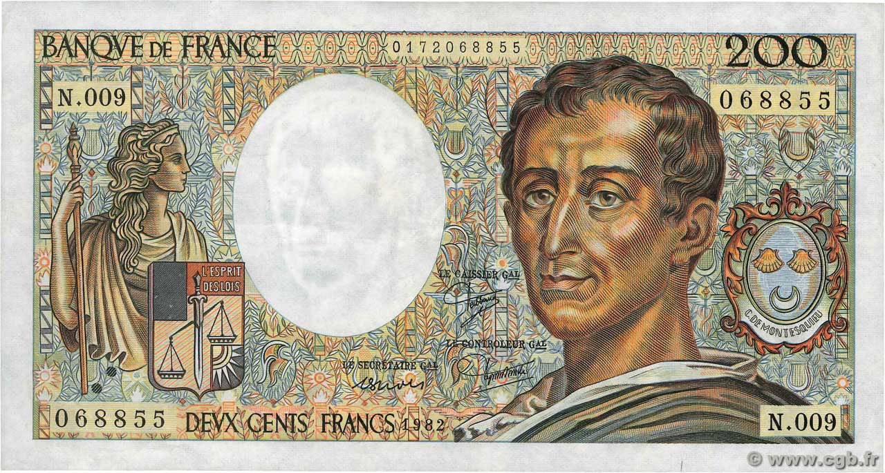 200 Francs MONTESQUIEU FRANCIA  1982 F.70.02 q.BB
