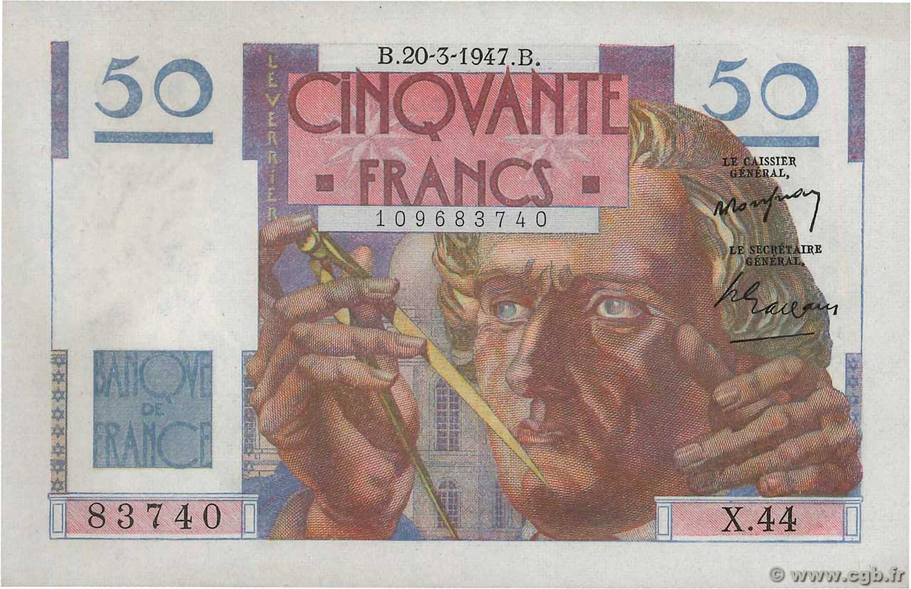 50 Francs LE VERRIER FRANCIA  1947 F.20.07 SC+
