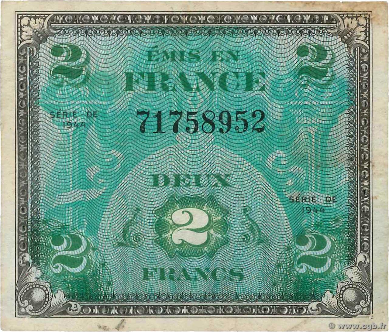 2 Francs DRAPEAU FRANKREICH  1944 VF.16.01 S