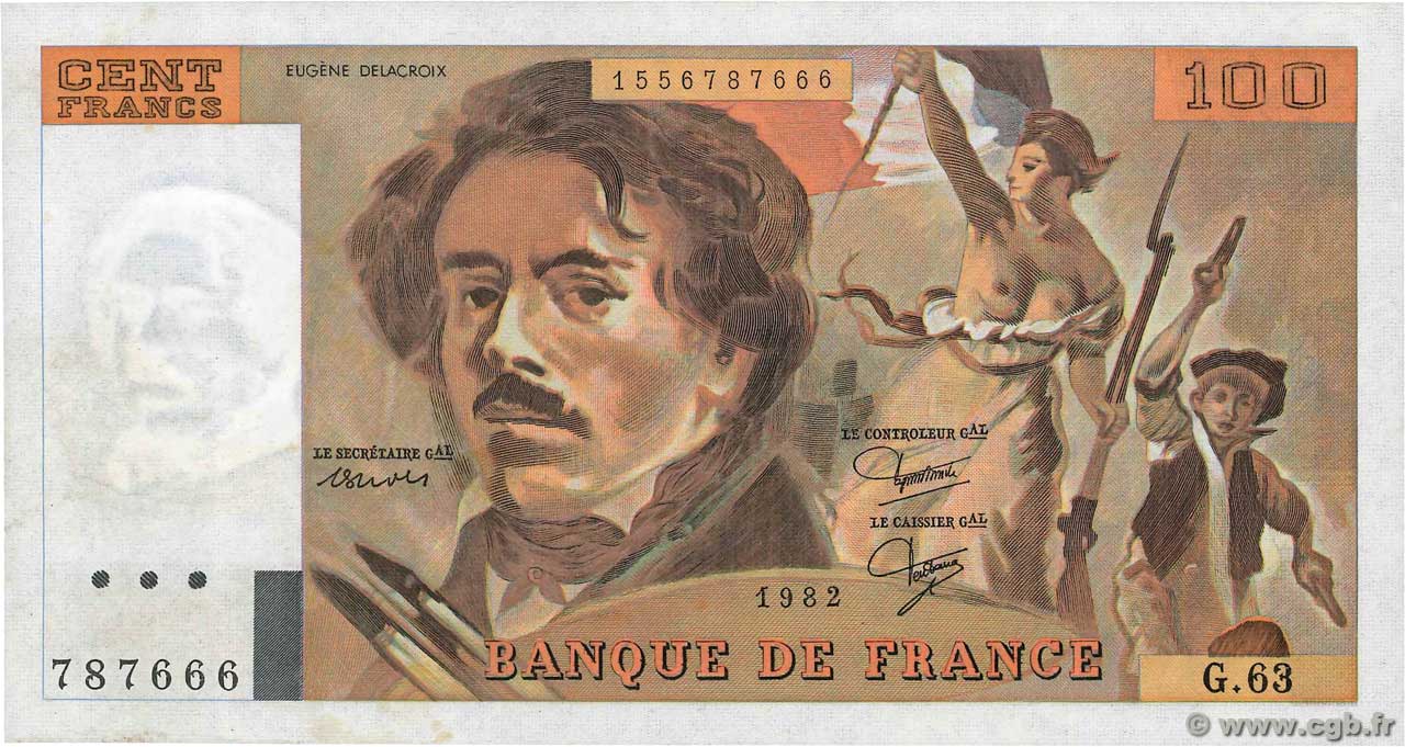 100 Francs DELACROIX modifié FRANKREICH  1982 F.69.06 fST