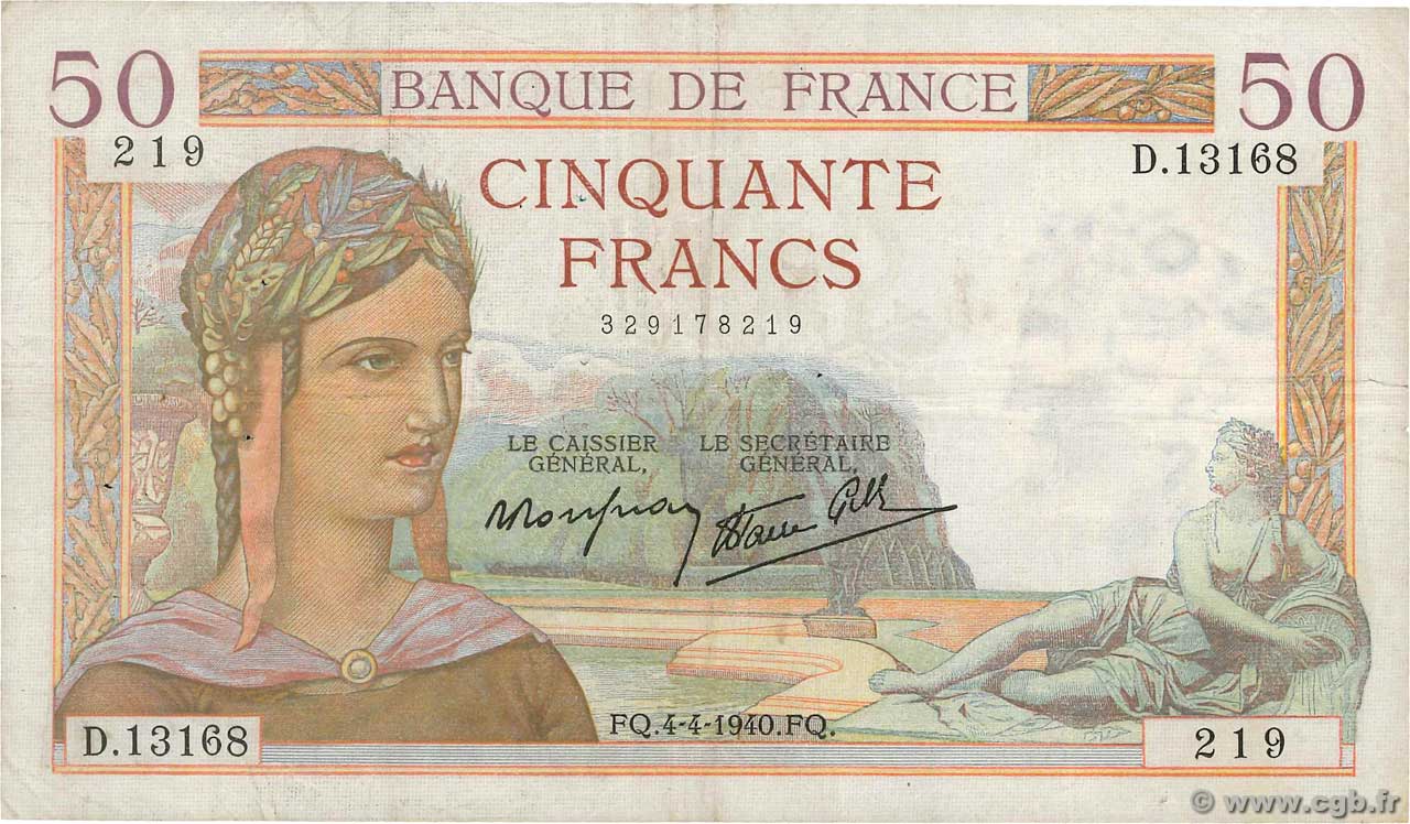 50 Francs CÉRÈS modifié FRANCE  1940 F.18.42 F+