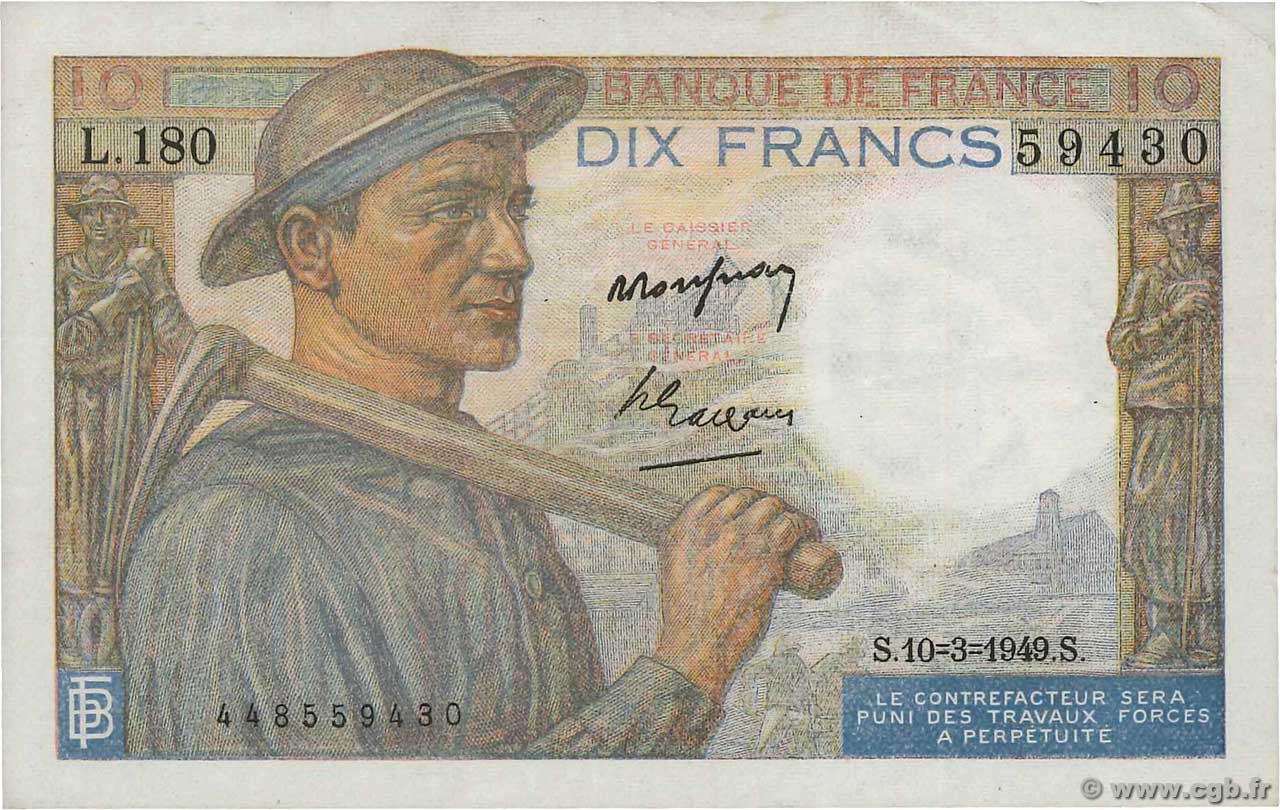 10 Francs MINEUR FRANCIA  1949 F.08.20 BB