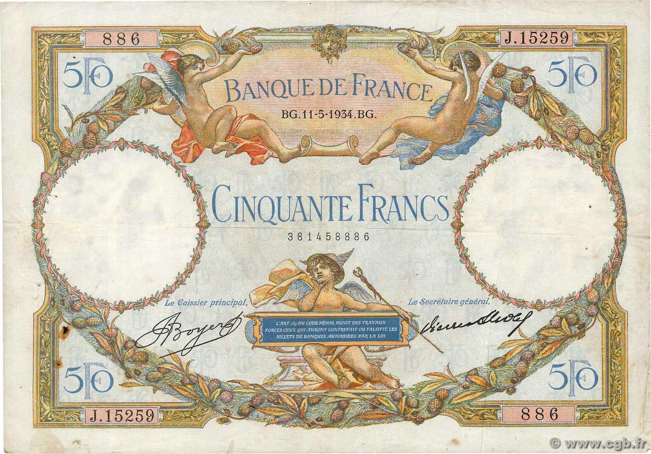 50 Francs LUC OLIVIER MERSON type modifié FRANCE  1934 F.16.05 F