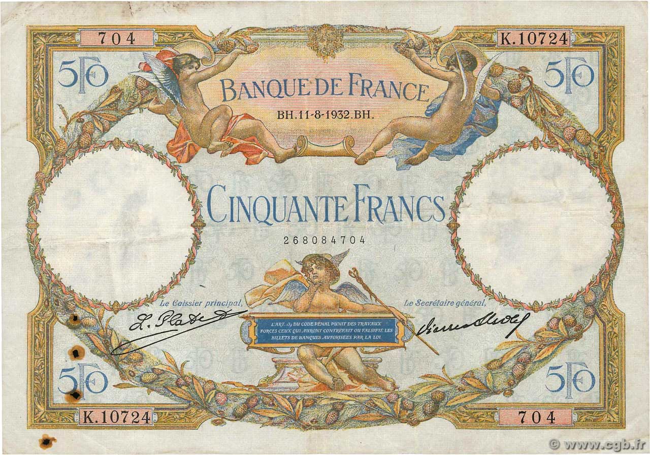 50 Francs LUC OLIVIER MERSON type modifié FRANCE  1932 F.16.03 F