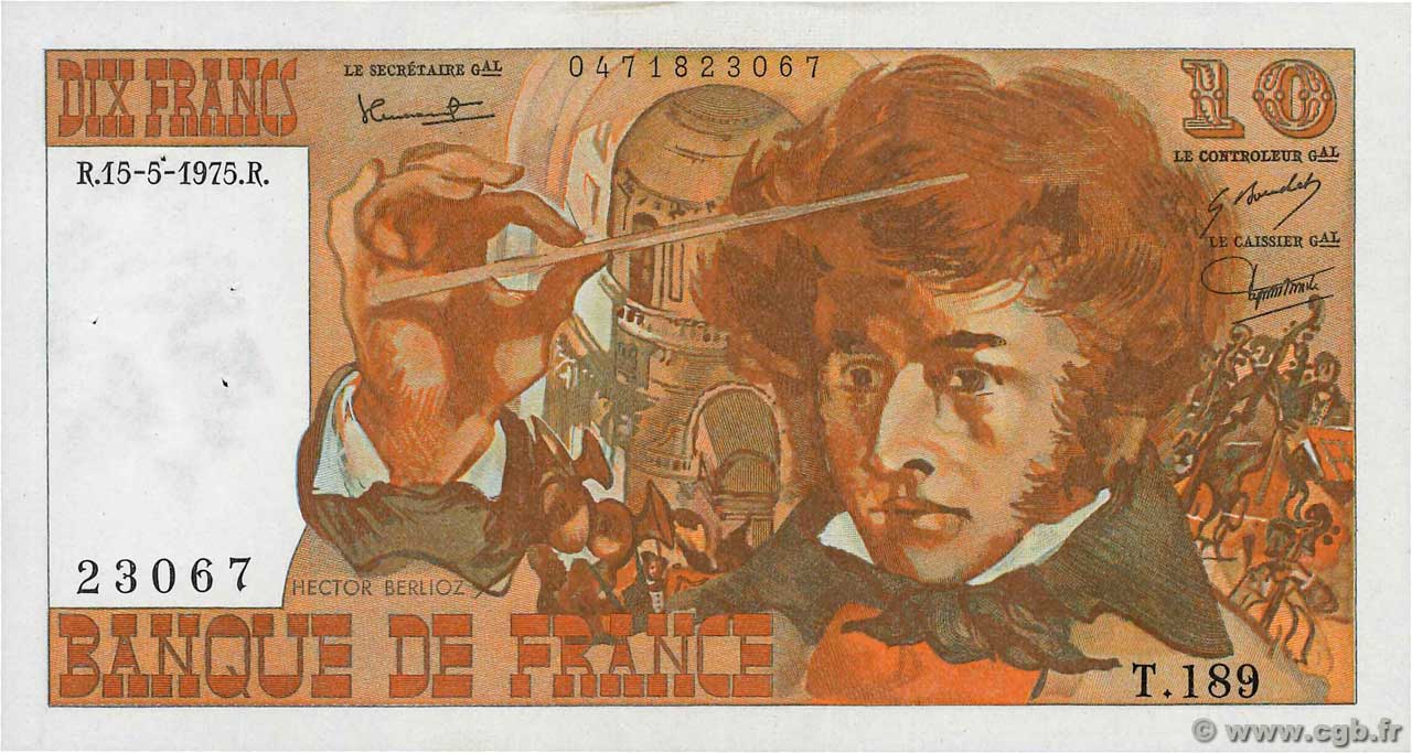 10 Francs BERLIOZ FRANCE  1975 F.63.10 SUP