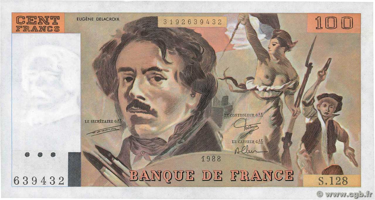 100 Francs DELACROIX modifié FRANCE  1988 F.69.12 pr.NEUF