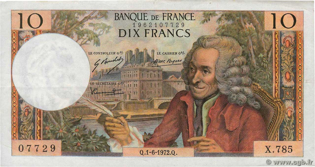 10 Francs VOLTAIRE FRANCE  1972 F.62.56 TTB