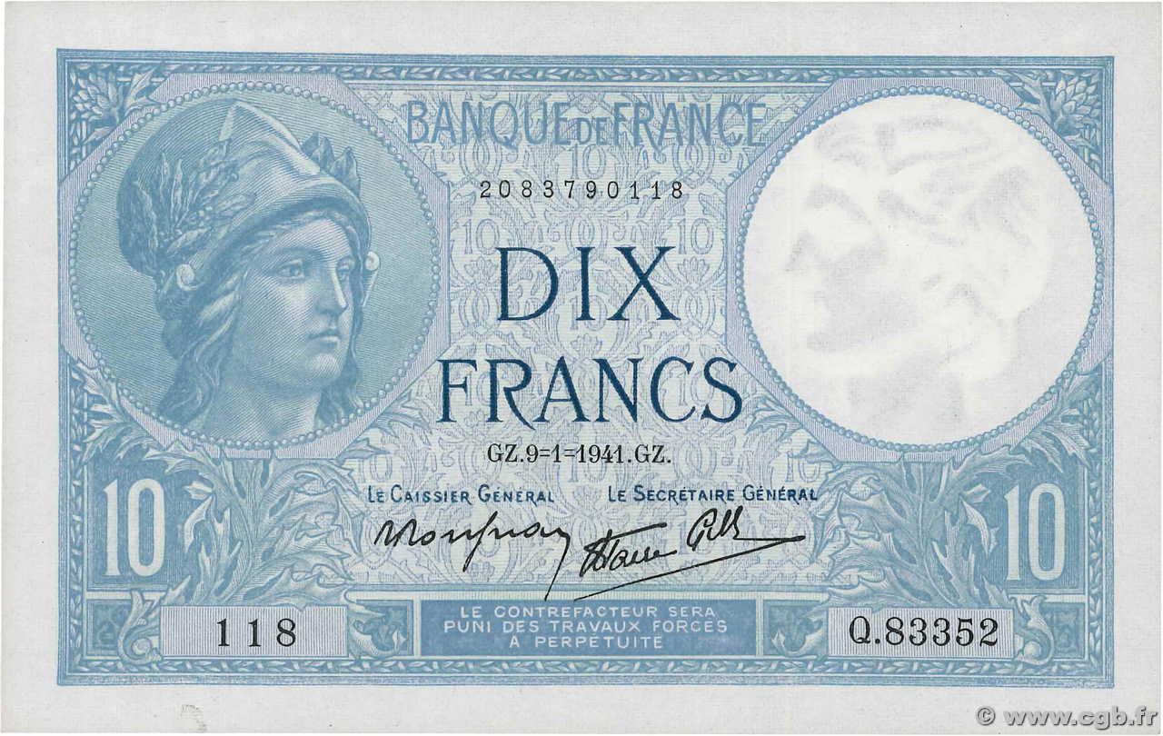 10 Francs MINERVE modifié FRANCIA  1941 F.07.27 SC