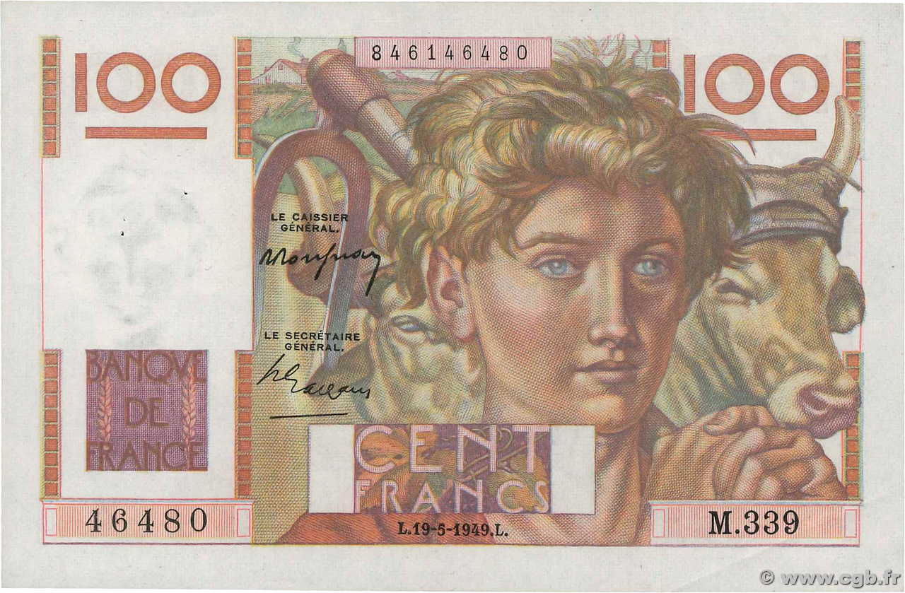 100 Francs JEUNE PAYSAN FRANCIA  1949 F.28.24 MBC+