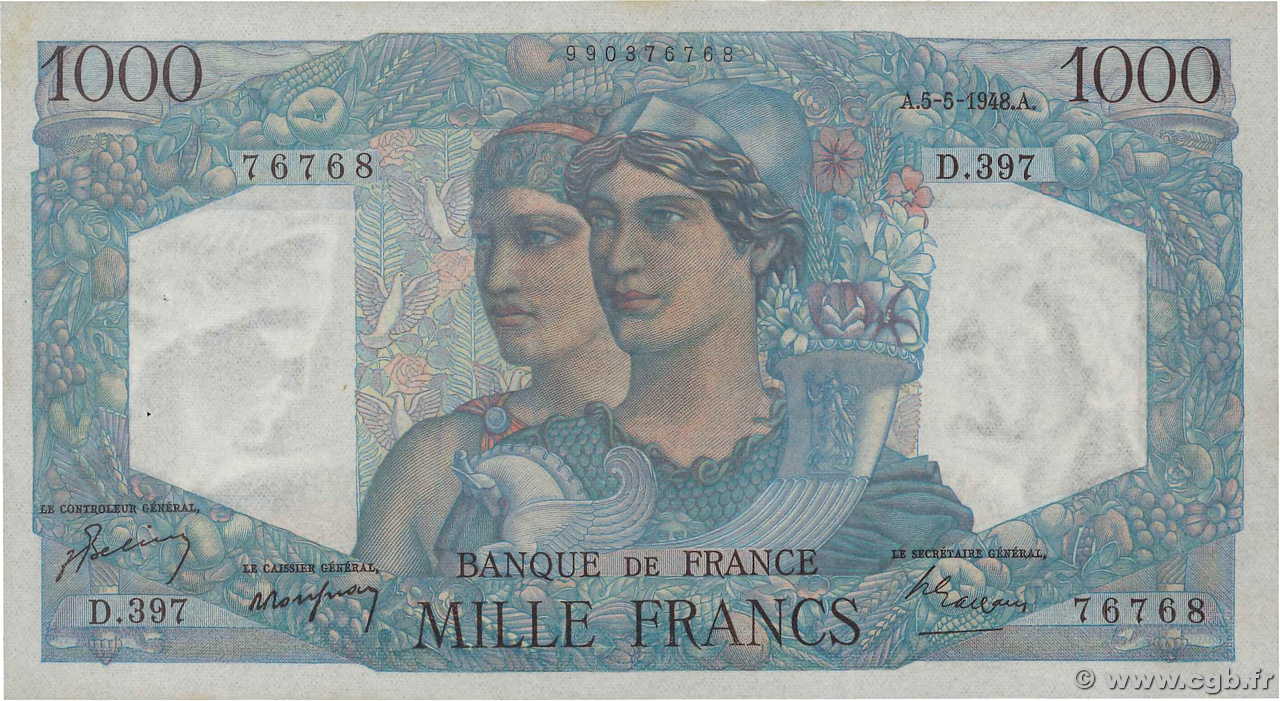 1000 Francs MINERVE ET HERCULE FRANCIA  1948 F.41.20 SPL+